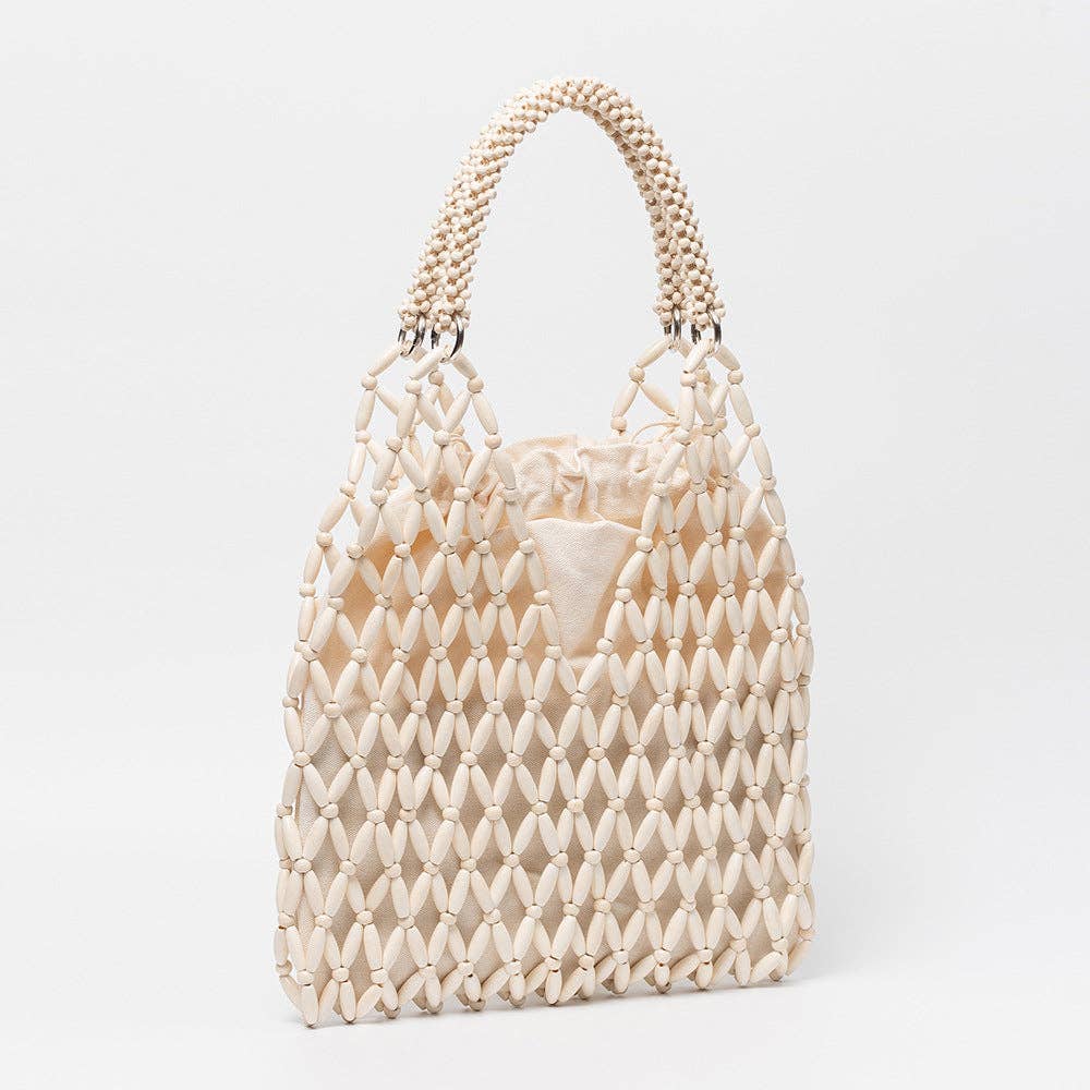 Beaded Net Wood Tote