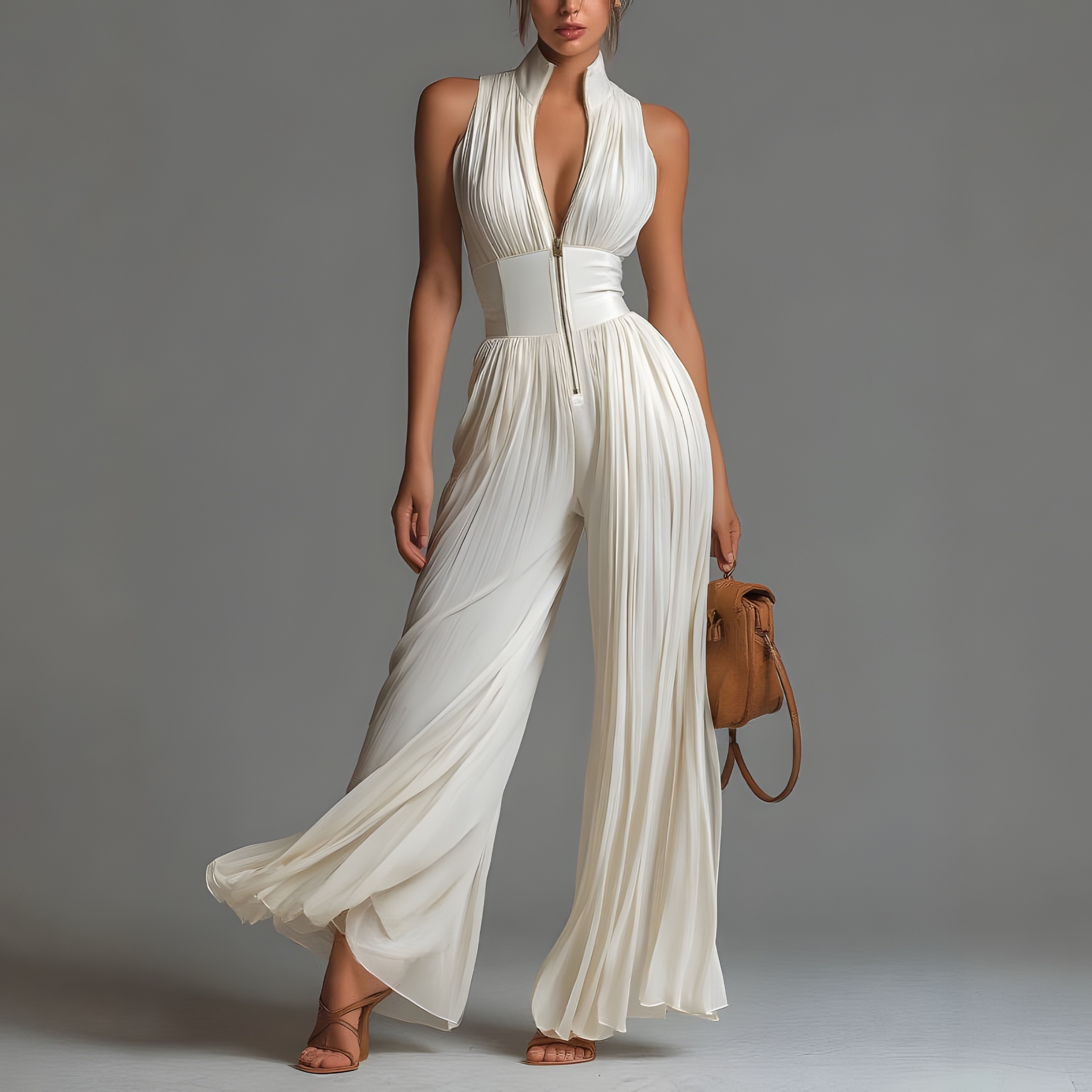 Goddess Pleat Wide-Leg Jumpsuit
