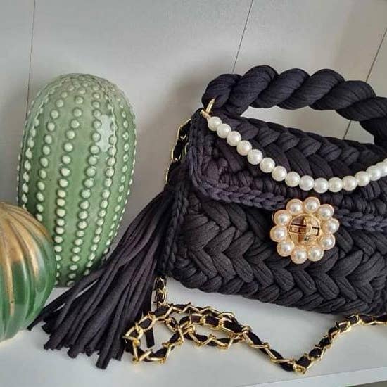 Midnight Braided Pearl Crossbody