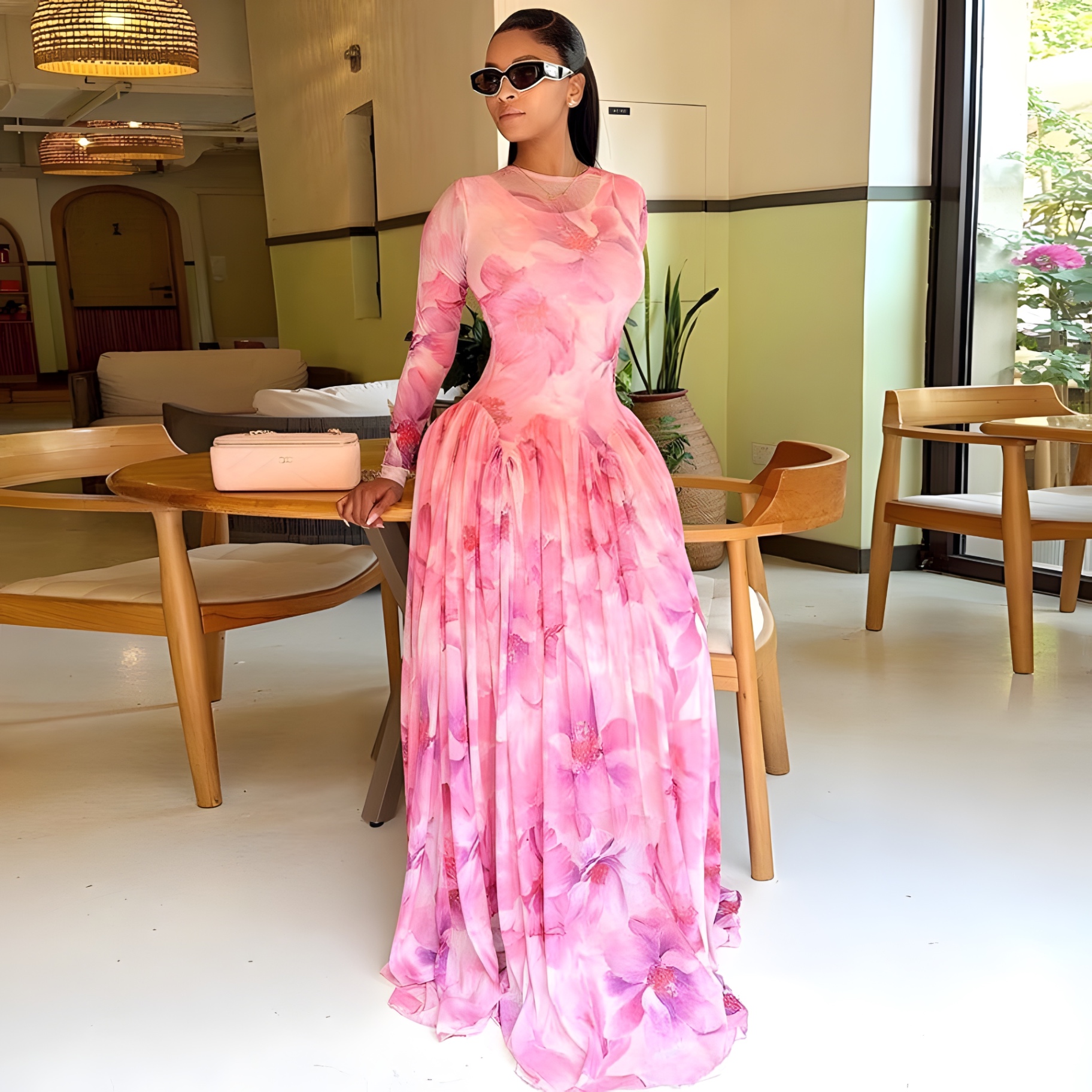 Magnolia Bloom Chiffon Gown