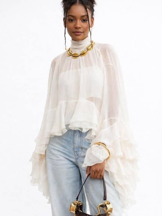 Ethereal Organza Ruffle Blouse