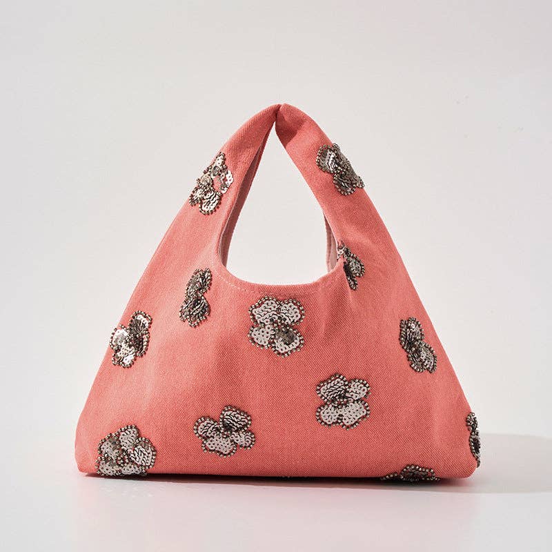 Sequin Bloom Denim Hobo