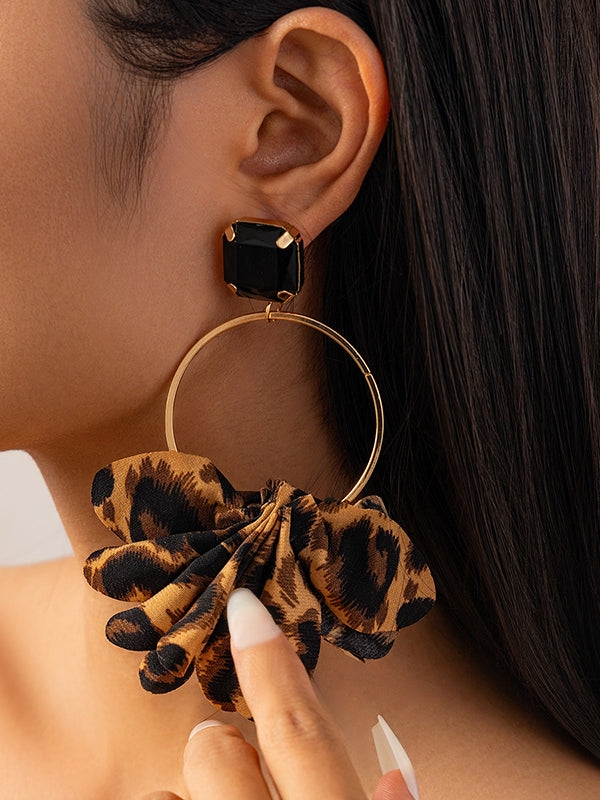 Leopard Chiffon Hoop Earrings