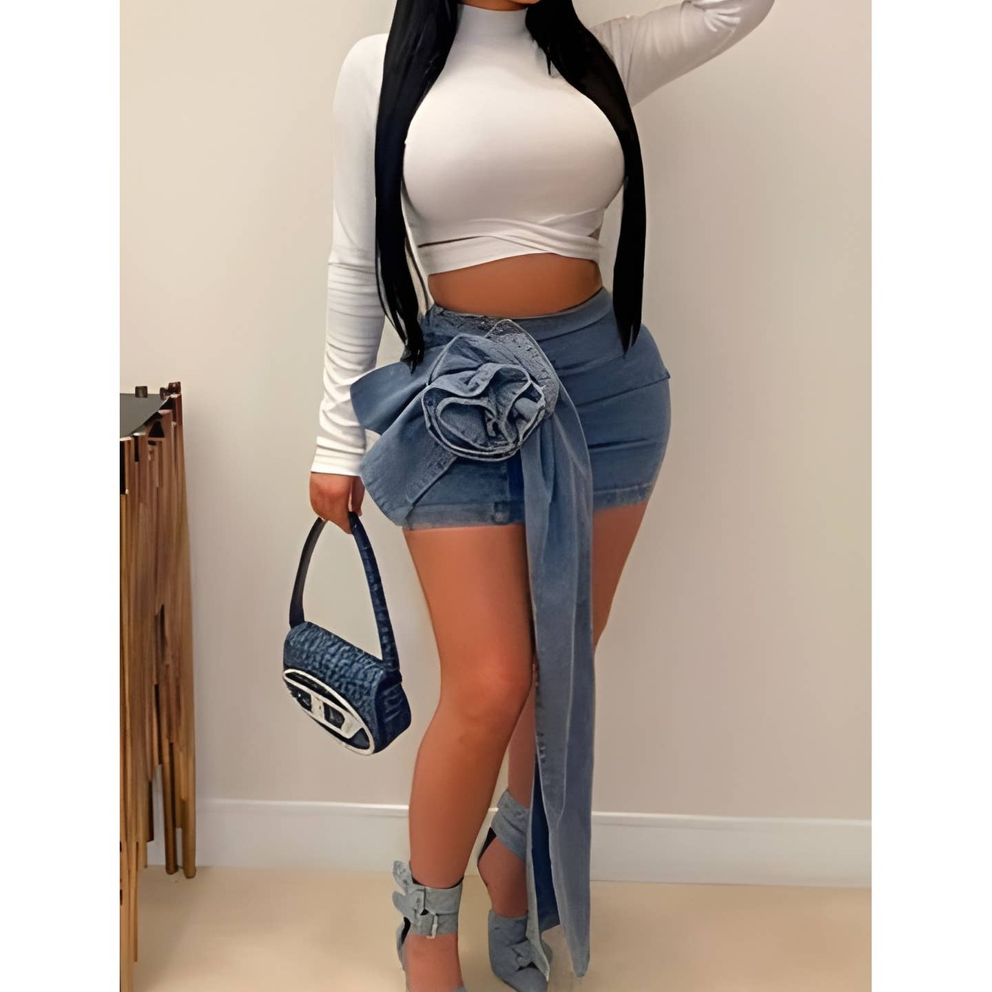 Denim Rosette Sash Skort